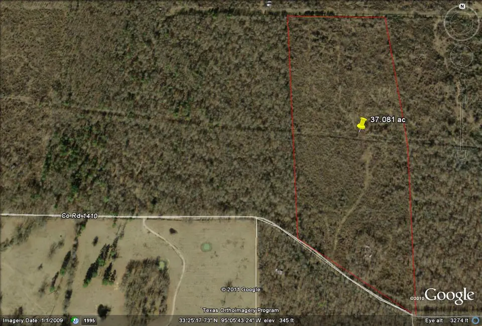 Overview of 37.08 acre hunting land in Red River County, Texas